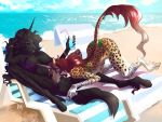  2019 4:3 anthro anthro_on_anthro ariannafray_pr ass_up beach bent_over beverage big_breasts bikini bikini_aside black_hair bracelet breasts chair clothing clothing_aside cunnilingus duo equid exposed_breasts felid feline female female/female green_eyes hair half-closed_eyes holding_object horn hybrid jewelry kneeling long_hair mammal open_mouth oral outside pussy red_hair seaside sex sitting spots spread_legs spreading swimwear swimwear_aside tongue tongue_out unicorn vaginal 