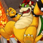  1:1 2015 anthro belly bowser detailed_background fire humanoid_hands inuryu koopa male mario_bros nintendo scalie slightly_chubby solo teeth tongue video_games 