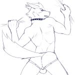  1:1 anthro anus balls butt canid canine canis clothing collar fur hi_res jockstrap jrjresq looking_at_viewer looking_back male mammal nintendo open_mouth sketch solo star_fox teeth underwear video_games wolf wolf_o&#039;donnell 