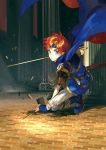  armor blue_eyes cape fingerless_gloves fire_emblem fire_emblem:_the_binding_blade gloves headband holding holding_sword holding_weapon looking_at_viewer noki_(affabile) red_hair roy_(fire_emblem) sword weapon 