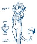  2019 anthro blue_and_white conditional_dnp english_text felid feline female fur hair hi_res lantern mammal monochrome nude simple_background sketch smile solo text tom_fischbach willow_wisp 