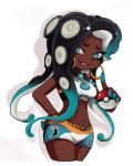  2019 animal_humanoid beauty_mark blue_eyes breasts cephalopod cephalopod_humanoid clothing cosplay dark_skin ear_piercing ear_ring female gym_leader humanoid marina_(splatoon) marine marine_humanoid mollusk mollusk_humanoid navel nessa_(pok&eacute;mon) nintendo octarian octoling piercing pok&eacute;ball pok&eacute;mon pseudo_hair simple_background smile smr_ika solo splatoon tentacle_hair tentacles video_games 