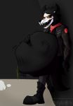 2019 absurd_res anthro belly bone canid canine canis clothed clothing death digestion digital_media_(artwork) ear_piercing footwear fur hi_res jacket male mammal monster open_mouth piercing rifykoh shoes simple_background skull skullface teeth tongue topwear vore watermark wolf 