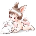  1:1 ambiguous_gender animal_humanoid baby bib big_ears blush diaper eyes_closed feet feral humanoid kissing lagomorph lagomorph_humanoid leporid leporid_humanoid mammal mammal_humanoid rabbit rabbit_humanoid unknown_artist young 