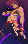  18271838 1boy black_neckwear brown_hair cowboy_shot from_below gloves highres macross macross_7 male_focus midriff muscle navel necktie nekki_basara solo sunglasses tan teeth whip 