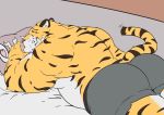  &lt;3 2019 anthro bed belly butt clothing cromren felid humanoid_hands male mammal moobs overweight overweight_male pantherine pillow solo tiger underwear 
