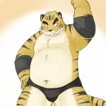  1:1 2016 anthro belly clothing felid humanoid_hands inuryu male mammal navel overweight overweight_male pantherine simple_background solo tiger underwear 