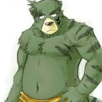 1:1 2007 anthro belly clothing fur green_fur humanoid_hands inuryu male mammal simple_background slightly_chubby solo underwear ursid white_background 