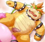  2019 anal anthro bodily_fluids bowser bowser&#039;s_inside_story cum duo fur genital_fluids humanoid_hands koopa lying male male/male mario_and_luigi_(series) mario_bros midbus nintendo overweight overweight_male penis pink_fur scalie sex simple_background teeth tongue video_games wanisuke 
