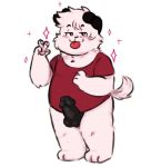  2019 anthro balls blush canid canine canis clothing domestic_dog erection humanoid_hands male mammal penis shirt shyybuchi simple_background slightly_chubby solo tongue tongue_out topwear white_background 