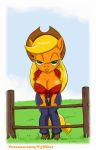  2019 anthro anthrofied applejack_(mlp) big_breasts blonde_hair breasts clothed clothing day digital_media_(artwork) equid equine female friendship_is_magic green_eyes hair hi_res mammal my_little_pony solo vylfgor 