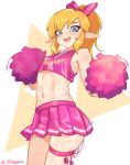  blonde_hair blue_eyes blush bottomwear cheerleader clothed clothing crossdressing girly hair humanoid humanoid_pointy_ears hylian jtveemo link looking_at_viewer male nintendo not_furry pom_poms sex_toy skirt the_legend_of_zelda vibrator video_games 