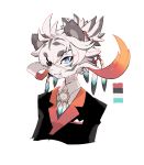  anthro blue_eyes clothing dreamcatcher eye_patch eyewear facial_scar felid fur gilului_the_fortune grey_hair hair inufuji male mammal multicolored_hair pantherine scar simple_background smile stripes suit tiger white_background white_fur white_hair 