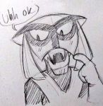  2018 anthro black_and_white brak clothing dialogue english_text fangs felid fur gesture handwear hanna-barbera humor male mammal missuspatches monochrome pointing pointing_at_self simple_background sketch solo space_ghost_(series) speech_bubble text traditional_media_(artwork) uniform white_background 