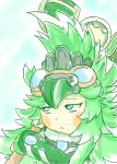  2017 :&lt; ambiguous_gender anthro armor avian blue_eyes blush blush_stickers clothed clothing digital_media_(artwork) eyelashes eyewear feathers finch_(xenoblade) fluffy goggles green_feathers headgear helmet hi_res simple_background solo unknownlifeform video_games xenoblade_chronicles_2 