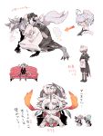  anthro apron axe blue_eyes blue_hair breasts butler canid canine canis clothing dreamcatcher dress eye_patch eyewear facial_scar felid female fur gilului_the_fortune grey_fur hair humanoid humanoid_pointy_ears humanoid_to_anthro inufuji japanese_text looking_at_viewer maid_headdress maid_uniform male mammal melee_weapon morning_star multicolored_hair pantherine pink_hair scar serious simple_background sofa text tiger torn_clothing transformation uniform weapon were werecanid werecanine werewolf white_background white_fur white_hair wolf 