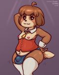  2019 animal_crossing anthro blush brown_fur brown_hair bulge canid canine canis clothed clothing corset crossdressing digby_(animal_crossing) domestic_dog fluffyfrumples fur girly hair lingerie looking_at_viewer male mammal nintendo nipples shih_tzu signature smile solo toy_dog video_games 