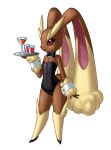  anthro biped bow_tie bunny_costume clothing costume crovirus female footwear glass hi_res lagomorph lingerie long_ears lopunny mammal nintendo plate pok&eacute;mon pok&eacute;mon_(species) red_eyes shirt_cuffs shoes smile solo teddy_(clothing) video_games 