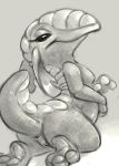  2018 3_toes absurd_res alien anus bedroom_eyes black_eyes breasts butt carrot_(artist) digital_drawing_(artwork) digital_media_(artwork) disney female feral grey_background greyscale half-closed_eyes hi_res kneeling lilo_and_stitch looking_at_viewer looking_back monochrome notched_ear paws pussy raised_tail rear_view seductive simple_background small_breasts smile solo suggestive three-quarter_view toes 