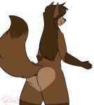  2019 ambiguous_gender anthro butt canid canine canis commander_(commanderthings) commanderthings digital_media_(artwork) fluffy fur hair long_hair looking_at_viewer mammal nude simple_background smile solo text wolf 