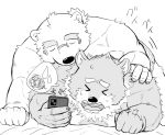  bed boxers_(clothing) clothing eyewear glasses jambavan leib_(tas) male male/male mammal musclegut on_top phone polar_bear ponytail tasakikiki tokyo_afterschool_summoners underwear ursid ursine video_games 