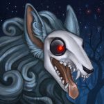  1:1 2014 canid canine detailed_background katie_hofgard mammal night open_mouth outside sky star starry_sky teeth tongue traditional_media_(artwork) 