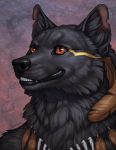  2015 black_fur canid canine canis digital_media_(artwork) fur headshot_portrait katie_hofgard male mammal orange_eyes portrait smile tribal wolf 