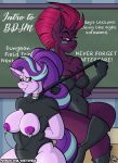  2019 anthro bdsm breasts chalkboard classroom clothed clothing collar desk domination dominatrix equid equine eyewear female friendship_is_magic glasses hi_res horn horse leash mammal my_little_pony nipple_clamp rubber scar school sketchybug starlight_glimmer_(mlp) submissive tempest_shadow_(mlp) unicorn 