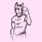  1:1 canid canine clothed clothing hi_res koogspup male mammal meme selfie shirt snap_my_corset solo standing t-shirt topwear until_it_snaps 