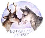  2014 ambiguous_gender antlers black_nose bodily_fluids brown_fur canid canine canis cervid ears_back english_text eyes_closed feral fur grey_fur half-closed_eyes hi_res horn kissing looking_at_another male male/ambiguous mammal painting_(artwork) pivoted_ears predator/prey romantic_couple saliva saliva_string sharp_teeth simple_background slimgiltsoul teeth text tongue tongue_out traditional_media_(artwork) watercolor_(artwork) white_background white_fur wolf 