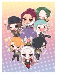  &gt;_&lt; 4boys 4girls @_@ bernadetta_von_varley black_hair black_headwear blonde_hair blue_hair brown_eyes brown_hair cape caspar_von_bergliez chibi closed_eyes closed_mouth dorothea_arnault edelgard_von_hresvelg ferdinand_von_aegir fire_emblem fire_emblem:_three_houses friedbirdchips garreg_mach_monastery_uniform green_eyes green_hair hair_over_one_eye hair_ribbon hat hubert_von_vestra linhardt_von_hevring long_hair long_sleeves multiple_boys multiple_girls one_eye_closed open_mouth orange_eyes orange_hair petra_macneary ponytail purple_eyes purple_hair red_cape ribbon short_hair smile uniform 