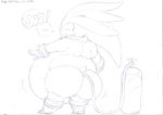  2019 air_tank anthro belly big_belly big_butt blush bug_belly butt eulipotyphlan hedgehog huge_butt hyper hyper_belly inflation line_art looking_back male mammal open_mouth penetration prisonsuit-rabbitman silver_the_hedgehog simple_background solo sonic_(series) speech_bubble text thick_thighs traditional_media_(artwork) white_background 