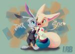  &lt;3 anthro arctic_fox blue_eyes bottomwear canid canine clothed clothing disney duo english_text female fox fur grey_fur jack_savage lagomorph leandrorotholi leporid male mammal necktie open_mouth rabbit sitting skirt skye_(zootopia) smile standing suit teeth text tongue white_fur yellow_eyes zootopia 