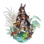  1boy animal_ears bag bunny_ears clothing_request deer dragalia_lost full_body leaf looking_at_viewer mushroom non-web_source official_art plant potion ripples saitou_naoki serious solo sylas_(dragalia_lost) water 