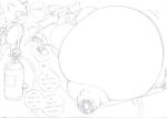  2019 air_tank anthro belly big_belly blush chained dialogue english_text eulipotyphlan half-closed_eyes hedgehog hyper hyper_belly inflation line_art male male/male mammal moobs open_mouth prisonsuit-rabbitman shadow_the_hedgehog simple_background sonic_(series) sonic_the_hedgehog speech_bubble text thick_thighs traditional_media_(artwork) white_background 