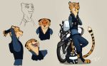  absurd_res angry anthro armor cheetah clothed clothing disney ears_down eyes_closed felid feline female headgear helmet hi_res jaskenator7000 kii_catano laugh leaning mammal motorcycle open_mouth pivoted_ears police_uniform simple_background solo standing teeth uniform vehicle zootopia 
