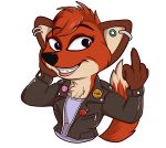  2019 alpha_channel anthro anthrofied canid canine chest_tuft clothed clothing dipstick_tail ear_piercing ear_ring fox fur gesture hair hyenatig_(artist) jungledyret_hugo mammal middle_finger multicolored_tail orange_fur orange_hair piercing rita_(jungledyret) simple_background tan_fur transparent_background tuft 