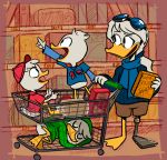  anatid anseriform avian bird cart clothing della_duck dewey_duck disney duck ducktales ducktales_(2017) eyewear goggles grocery_store huey_duck louie_duck prosthetic verdetempera 