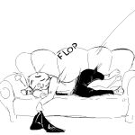  1:1 anthro black_and_white bottomwear buckteeth clothed clothing disney english_text eyes_closed jack_savage lagomorph leporid lying male mammal monochrome on_side pants rabbit replytoanons simple_background sketch sofa solo teeth text tired white_background zootopia 