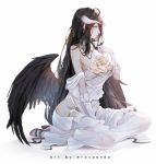  albedo_(overlord) cleavage dress erospanda horns no_bra overlord see_through wings 