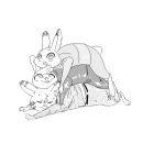  1:1 anthro bodily_fluids bottomwear buckteeth clothed clothing dipstick_ears disney eyes_closed facial_markings female group head_markings head_tuft jack_savage judy_hopps lagomorph leporid lying male mammal markings multicolored_ears on_front pants rabbit replytoanons shirt sweat teeth topwear zootopia 