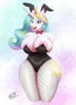  2019 absurd_res anthro big_breasts breasts bunny_costume bunny_ears_(disambiguation) bunnylestia clothing costume digital_media_(artwork) equid equine evan555alpha_(artist) fishnet friendship_is_magic hi_res horn huge_breasts mammal my_little_pony nipples princess_celestia_(mlp) unguligrade_anthro winged_unicorn wings 