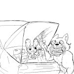  1:1 angry anthro arctic_fox black_and_white buckteeth canid canine car clothed clothing disney duo female fox fur hand_gesture jack_savage lagomorph leporid male mammal monochrome rabbit replytoanons simple_background sketch skye_(zootopia) teeth tools vehicle white_background wrench zootopia 