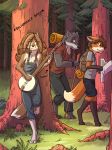  ! 2019 anthro backpack banjo_(instrument) camp_pines canid canine canis clothing domovoi_lazaroth female fox grass luna_(domovoi_lazaroth) male mammal musical_instrument nipples outside tree wolf 