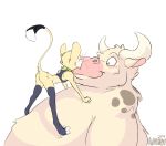  animancer bottomless bovid bovine cattle clothed clothing collar digbiy digbiybull dipodid jerboa kissing leg_warmers legwear luck mammal moo mouse murid murine nude rodent size_difference 