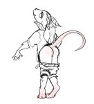  2019 5_fingers ambiguous_gender anthro atrolux barefoot bottomwear butt clothed clothing fingers fur hair hi_res horn looking_back mammal murid murine pants pants_down partially_clothed presenting presenting_hindquarters raised_tail rat rear_view rodent shirt solo standing topwear 