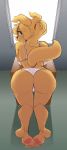  accessory anthro blue_eyes bra breasts butt canid canine canis clothing domestic_dog feet female hair_accessory hairband hi_res inside jupiter_europe looking_back mammal panties presenting presenting_hindquarters solo underwear 