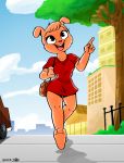  2018 3_toes anthro barefoot building canid canine canis car city domestic_dog feet female hi_res joaoppereiraus mammal purse soles solo toes tree vehicle 