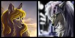  2012 ambiguous_gender blonde_hair blue_eyes canid canine canis day detailed_background digital_media_(artwork) feral fox fur hair hi_res mammal outside purple_hair sky white_body white_fur wolf wolfroad 