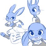  1:1 anthro clothed clothing dialogue disney ears_back ears_up english_text female glacierclear hi_res inner_ear_fluff judy_hopps lagomorph leporid looking_at_viewer mammal pink_nose pivoted_ears police_uniform rabbit running scut_tail simple_background smile solo speech_bubble text toeless_legwear uniform whiskers white_background zootopia 